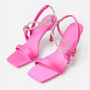 Jonathan Simkhai Cassie Crystal  Strappy Sandal Heel in Pink Punch Size 8 NWT